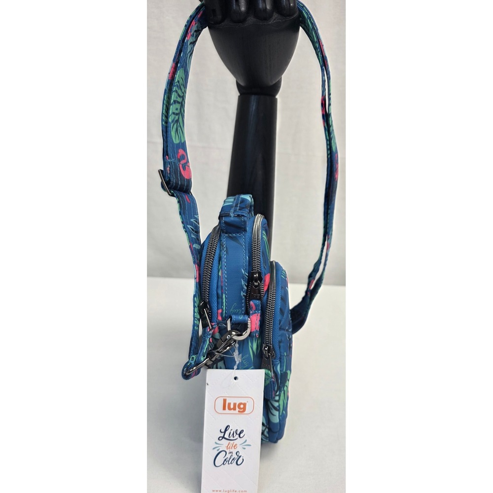 Lug Skeeter Mini Crossbody Bag Flamingo Blue Tropical Quilted Belt Bag NWT - Picture 2 of 13